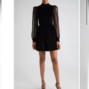 Alice + Olivia Black Mini Dress with Sheer Sleeves